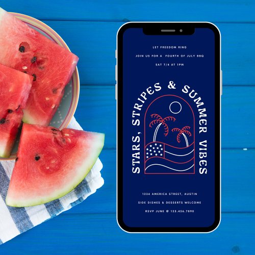 Stars Stripes and Summer Vibes July 4th BBQ Party Invitation