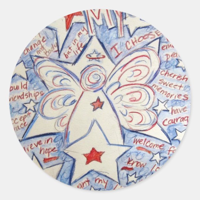 Stars & Stripes Angel Classic Round Sticker (Front)