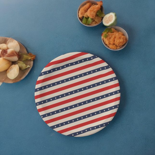 Stars Stripes Art Paper Plates (star stripes usa flag ,birthday,wedding,baby shower,special occasion event paper plate party supplie)