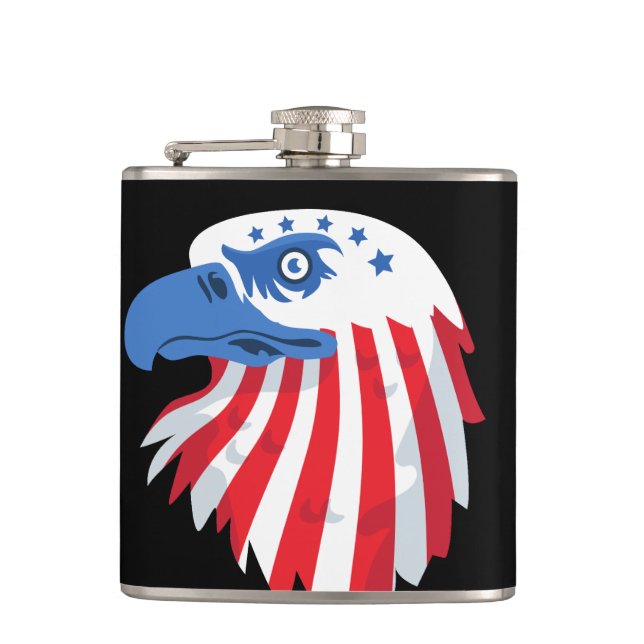 Stars & Stripes Bald Eagle. Customize name Flask (Front)