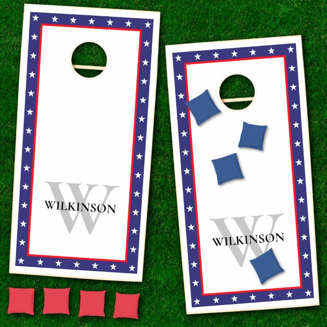 Stars & Stripes Border | Family Monogram Cornhole Set (Creator Uploaded)