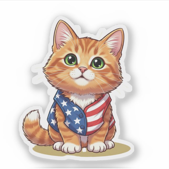 Stars & Stripes Cat – Patriotic 4th of July Sticker (Front)