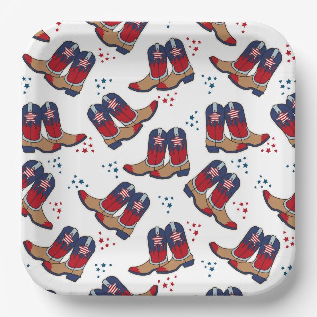 Stars, Stripes & Cowboy Boots – Patriotic Party  Paper Plates (Front)
