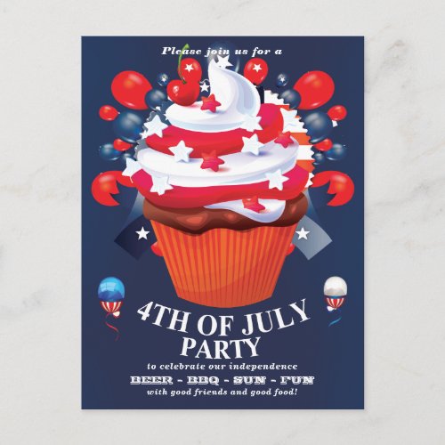 Stars  Stripes Cupcake 4th Of July Party Invite