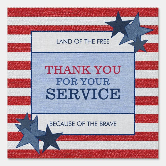 Stars Stripes Denim Patriotic Veteran Thank You Sign (Front)