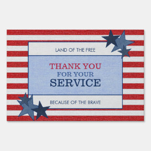 Stars Stripes Denim Patriotic Veteran Thank You Sign