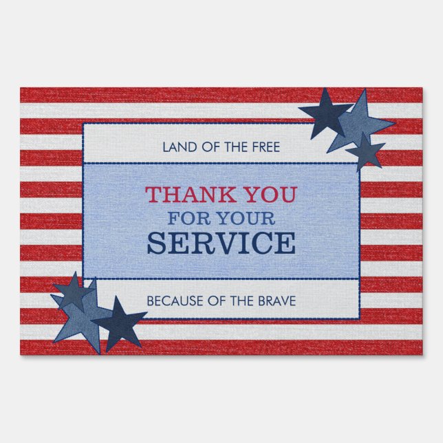 Stars Stripes Denim Patriotic Veteran Thank You Sign (Front)