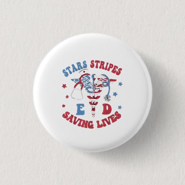 Stars Stripes E D Saving Lives Button (Front)