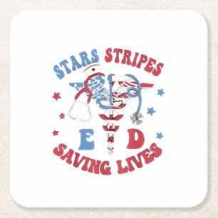 Stars Stripes E D Saving Lives Square Paper Coaster
