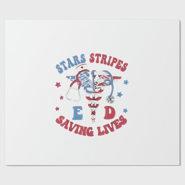 Stars Stripes E D Saving Lives Wrapping Paper (Flat)