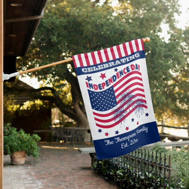 Stars |Stripes Fireworks Independence Day July 4th House Flag (In SItu)