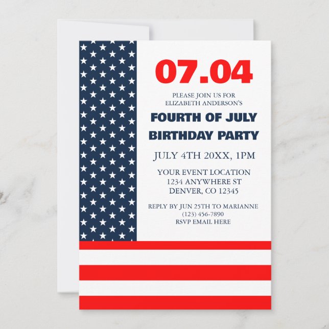 Stars & Stripes Flag 4th Of July Birthday Invitation (Front)