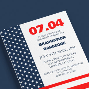 Stars & Stripes Flag 4th Of July Graduation BBQ Invitation