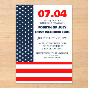 Stars & Stripes Flag 4th Of July Post Wedding BBQ Acrylic Invitations