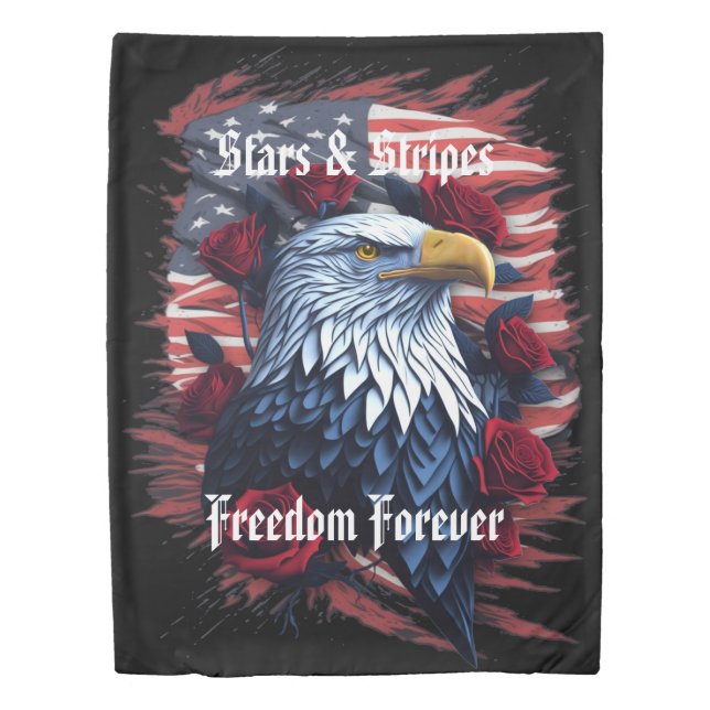 Stars Stripes Freedom Forever Eagle American Flag Duvet Cover (Front)