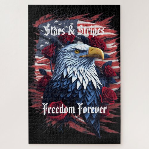 Stars Stripes Freedom Forever Eagle American Flag Jigsaw Puzzle