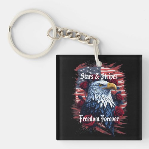 Stars Stripes Freedom Forever Eagle American Flag Keychain