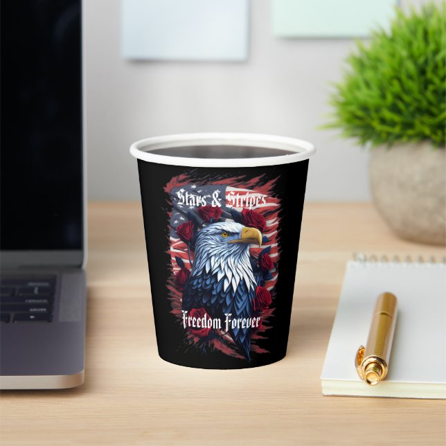 Stars Stripes Freedom Forever Eagle American Flag Paper Cups (Insitu)