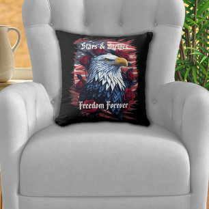 Stars Stripes Freedom Forever Eagle American Flag Throw Pillow
