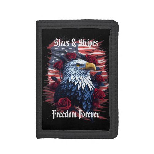 Stars Stripes Freedom Forever Eagle American Flag Trifold Wallet