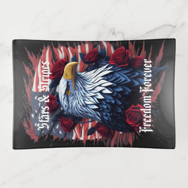 Stars Stripes Freedom Forever Eagle American Flag Trinket Tray (Front)