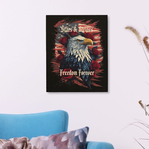 Stars Stripes Freedom Forever Eagle American Flag Wood Wall Art