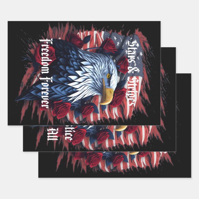 Stars & Stripes Freedom Forever Eagle American  Wrapping Paper Sheets (Set)