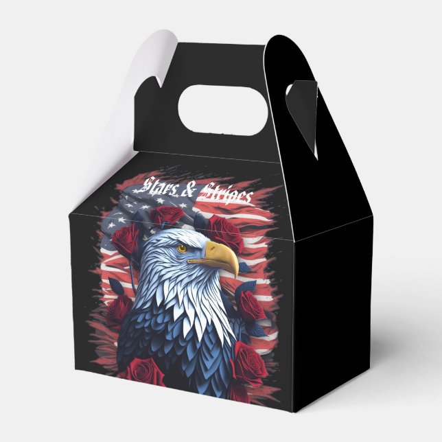 Stars & Stripes Freedom Roses Eagle American Flag Favor Boxes (Front Side)