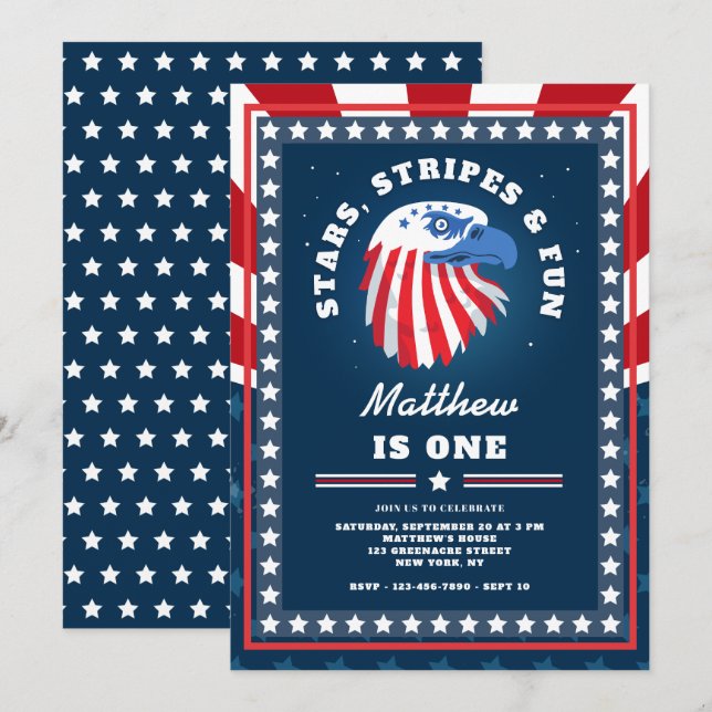 Stars Stripes & Fun All American 1st Birthday  Invitation (Front/Back)
