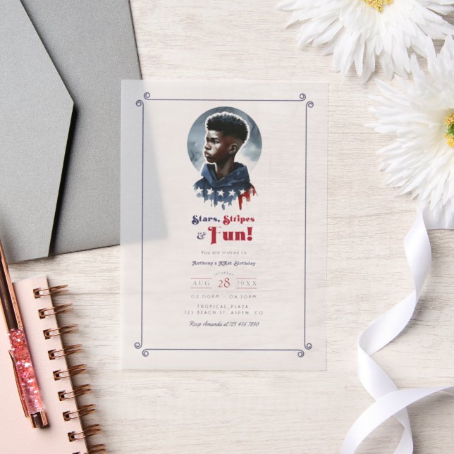 Stars, Stripes & Fun All-American Boy Birthday Vellum Invitations (Wedding)