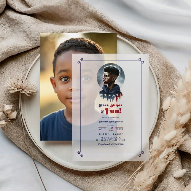 Stars, Stripes & Fun All-American Boy Birthday Vellum Invitations (Stars, Stripes & Fun All-American Boy Birthday Vellum Invitations)