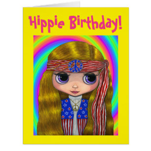 Stars & Stripes Hippie Girl Doll Peace Sign Cute Cards