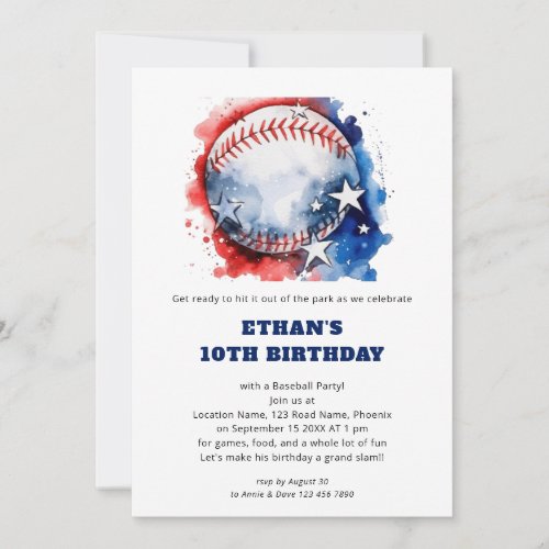 Stars Stripes Kids Baseball Birthday Invitation