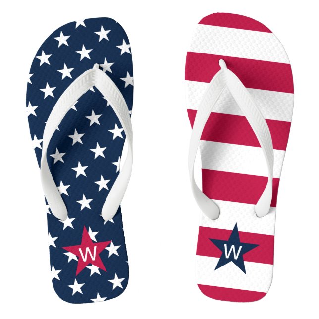 Stars Stripes Monogrammed American Flip Flops (Footbed)