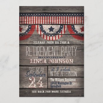 Stars & Stripes On Rustic Wood Retirement Party Invitation by Card_Stop at Zazzle