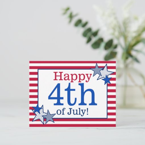 Stars Stripes Patriotic 4th of July Typography Postcard | Zazzle