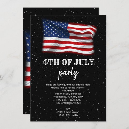 Stars Stripes Patriotic American Flag 4th of July Invitation