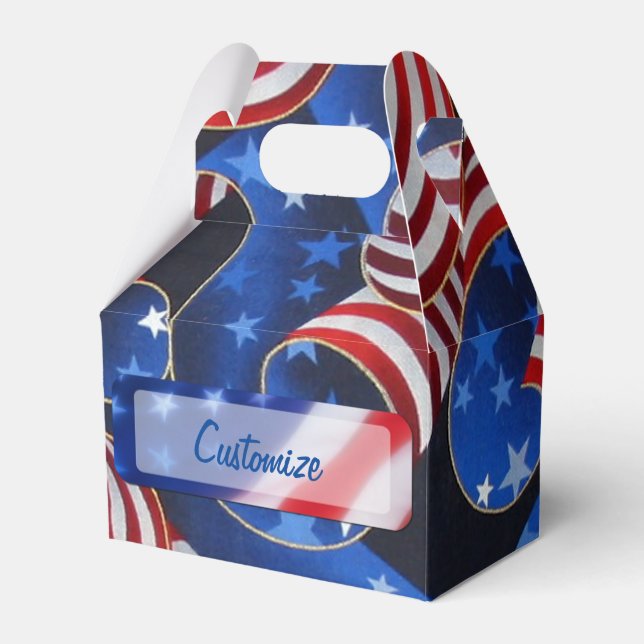 Stars & Stripes Patriotic Curls Gable Favor Box (Front Side)