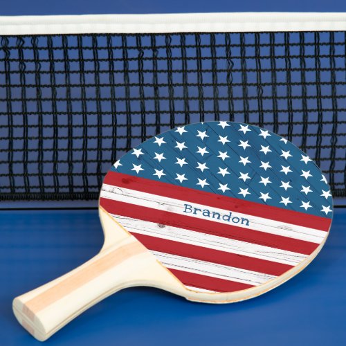 Stars Stripes Patriotic Rustic Wood American Flag Ping Pong Paddle