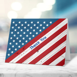 Stars & Stripes Patriotic USA Rustic American Flag Letterpress Thank You Card