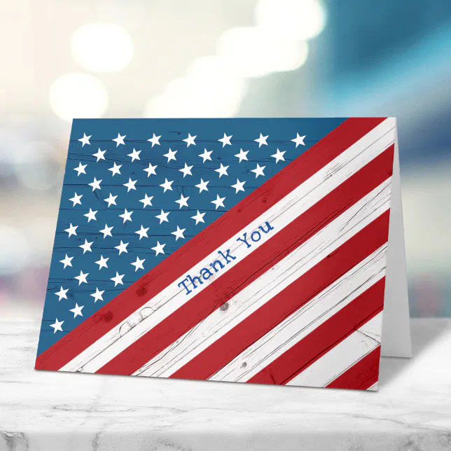 Stars & Stripes Patriotic USA Rustic American Flag Thank You Card | Zazzle