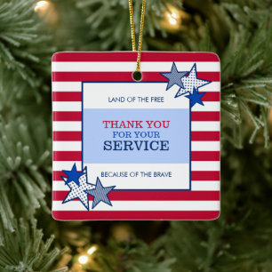 Stars Stripes Patriotic Veteran Service Thank You Ceramic Ornament