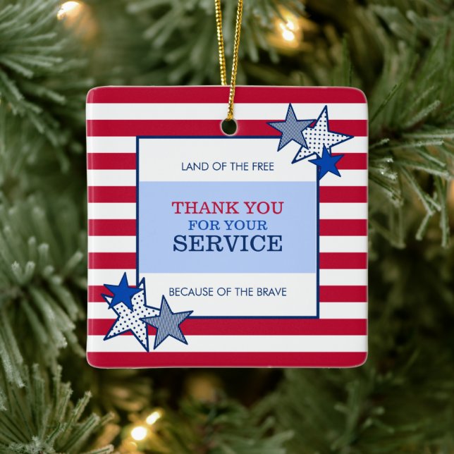 Stars Stripes Patriotic Veteran Service Thank You Ceramic Ornament (Tree)