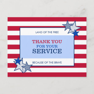 Stars Stripes Patriotic Veteran Service Thank You Postcard