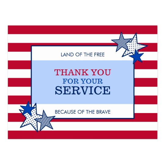 Stars Stripes Patriotic Veteran Service Thank You Postcard | Zazzle.com