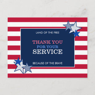 Stars Stripes Patriotic Veteran Service Thank You  Postcard