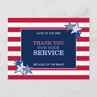 Stars Stripes Patriotic Veteran Service Thank You Postcard