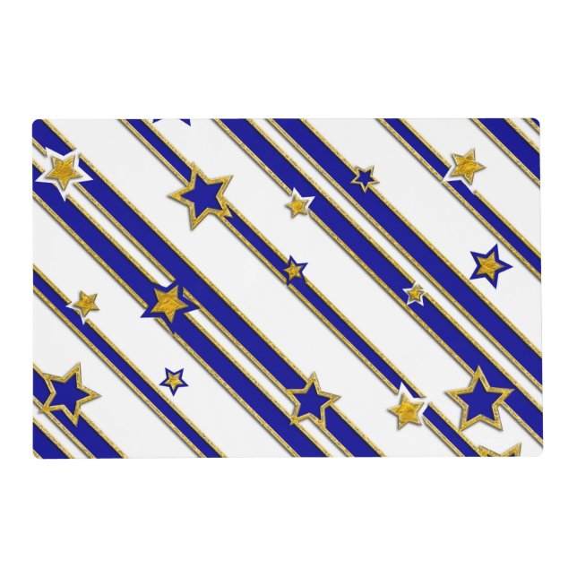 Stars & Stripes Pattern gold blue + your ideas Placemat (Front)