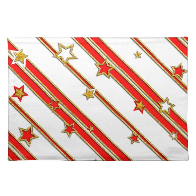 Stars & Stripes Pattern gold red+ your ideas Cloth Placemat (Front)