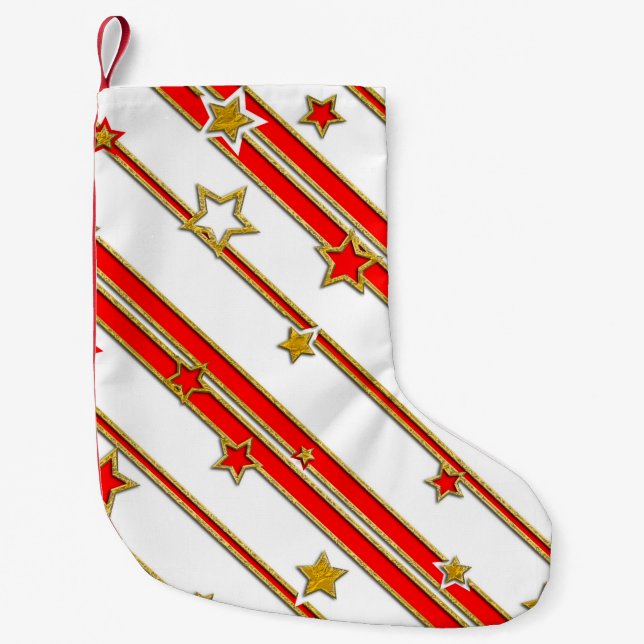 Stars & Stripes Pattern gold red + your ideas Small Christmas Stocking (Front)